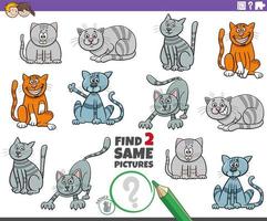 encontrar dos mismo dibujos animados gato caracteres educativo tarea vector