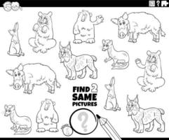 find two same cartoon animals game coloring page vector