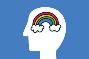 cabeza con nube y arco iris cerebro vector
