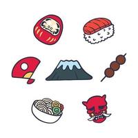 Set of Japanese culture icon hand drawn vector
