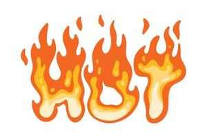 Hot fire text cartoon illustration vector