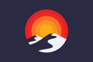 Mountain with sun in round shape for badge vector