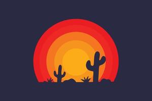 desert with cactus badge design vector