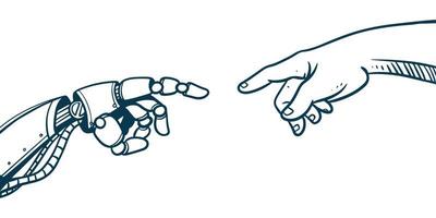 Robotic hand touch with human hand. Artificial intelligence technology concept vector