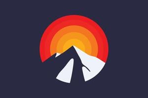 Mountain with sunset in round badge design vector