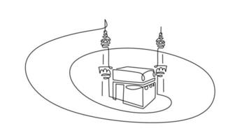 One line drawing of kaaba isolated on white background. Continuous single line minimalism. vector