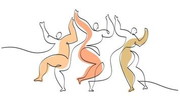 One single line drawing of three dancing people picasso style. vector