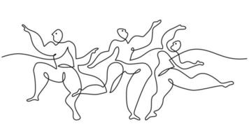 One continuous single line drawing of dancing people picasso. vector