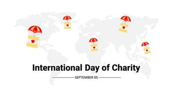 International day of charity with love box package on earth map. vector