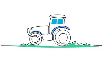 One line drawing of big tractor on field isolated on white background. Continuous single line minimalism. vector