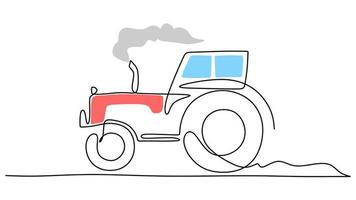 One line drawing of big tractor isolated on white background. Continuous single line minimalism. vector