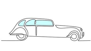 One line drawing of vintage car isolated on white background. Continuous single line minimalism. vector