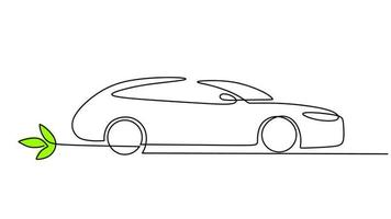 One line drawing of electric car isolated on white background. Continuous single line minimalism. vector