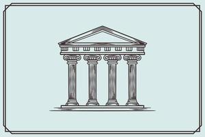 hand drawn ancient greek building in vintage style. vector