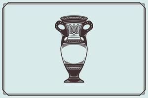 hand drawn ancient greek pottery amphora pot in vintage style. vector