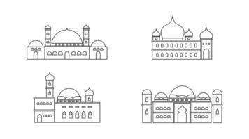 Four islamic mosque isolated on white background for ramadan concept. vector