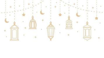 Five hanging ramadan lanterns and islamic ornaments vector