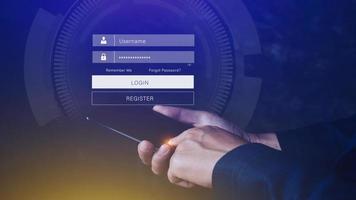 cyber security and Security password login online concept Hands typing and entering username and password of social media, login with smartphone to online bank account, data protection hacker photo