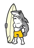 shark surfer mascot pose vector