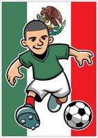 mexico soccer player with flag background vector