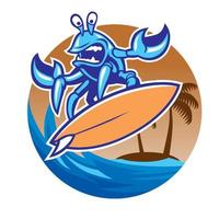 surfing crab in cartoon funny style vector