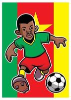 cameroon soccer player with flag background vector