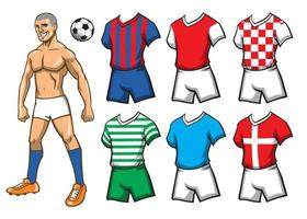 fútbol jugador con varios jersey vector
