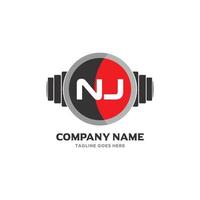 NJ Letter Logo Design Icon fitness and music Vector Symbol.