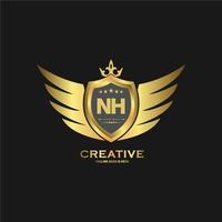 Abstract letter NH shield logo design template. Premium nominal monogram business sign. vector