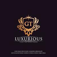 GT initial letter luxury ornament gold monogram logo template vector art.