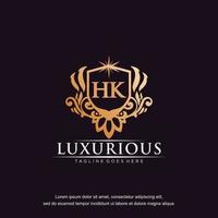 HK initial letter luxury ornament gold monogram logo template vector art.