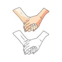 Coloring book relationship hand cartoon character vector