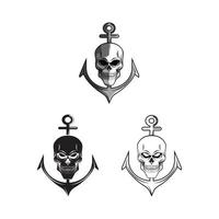 Coloring book skull anchor cartoon character vector