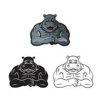 Strong Hippo illustration collection on white background vector