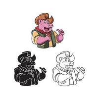 Coloring book cowboy pig cartoon character vector