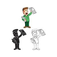 Coloring book paper boy cartoon character vector
