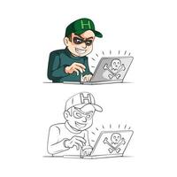 Coloring book hacker cartoon character vector