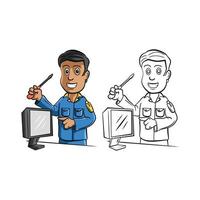 Coloring book technician cartoon character vector