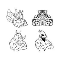 Bee, Tiger, Rhino and Bird Mascot Collection on white background vector