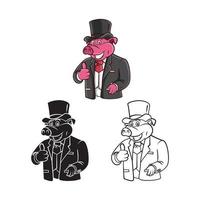 Coloring book pig businessman cartoon character vector