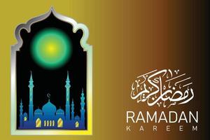 Ramadan Kareem vector ilustration white caligraphic in black and gold background Gradien