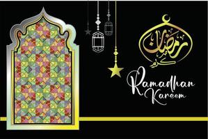 Ramadán kareem vector ilustracion oro caligrafía en negro antecedentes