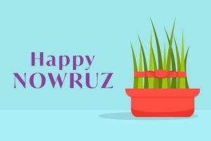 flat design happy Nowruz horizontal banner poster illustration with grass vector