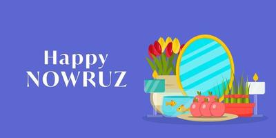 contento nowruz en plano diseño horizontal bandera ilustración vector