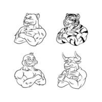 Panther, Tiger, Duck and Bull Mascot Collection on white background vector