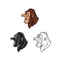 Gorilla Heads illustration collection on white background vector