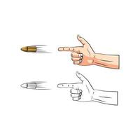Coloring book gun hand cartoon character vector