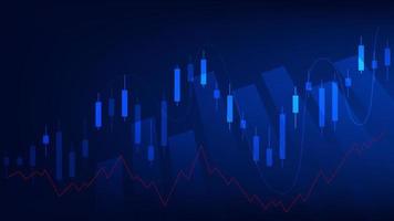 Financial business statistics with bar graph and candlestick chart show stock market price and effective earning on blue background vector