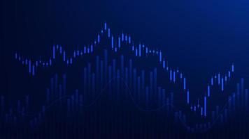 Financial business statistics with bar graph and candlestick chart show stock market price and effective earning on blue background vector