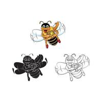 Coloring book bee with honey cartoon character vector